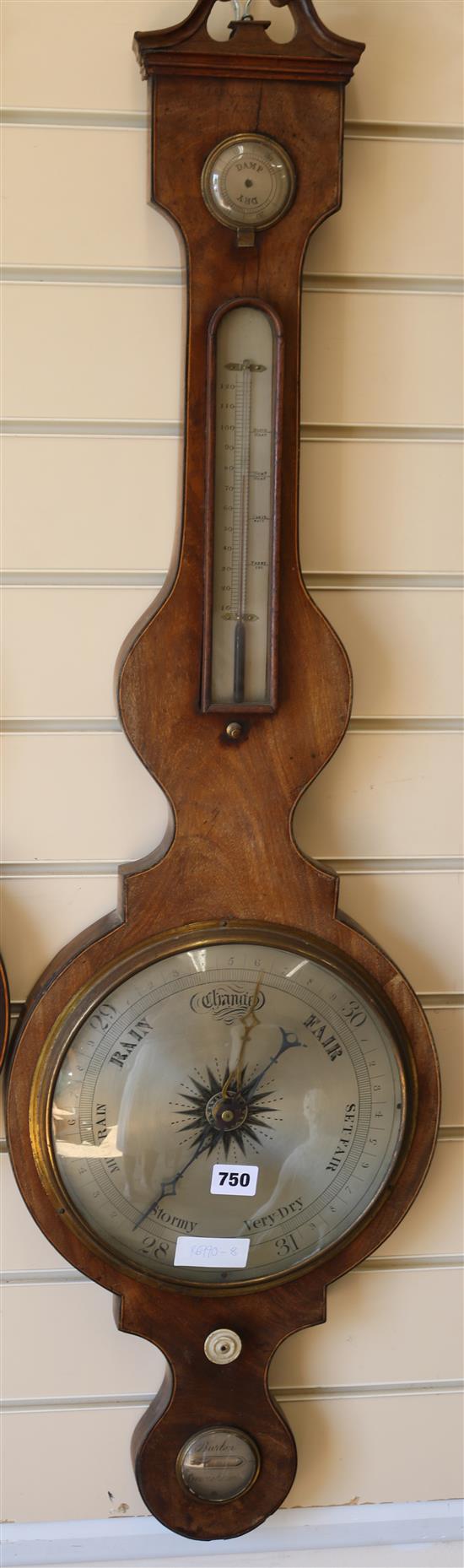 Burton of Lewisham. A Regency inlaid mahogany wheel barometer W.31cm